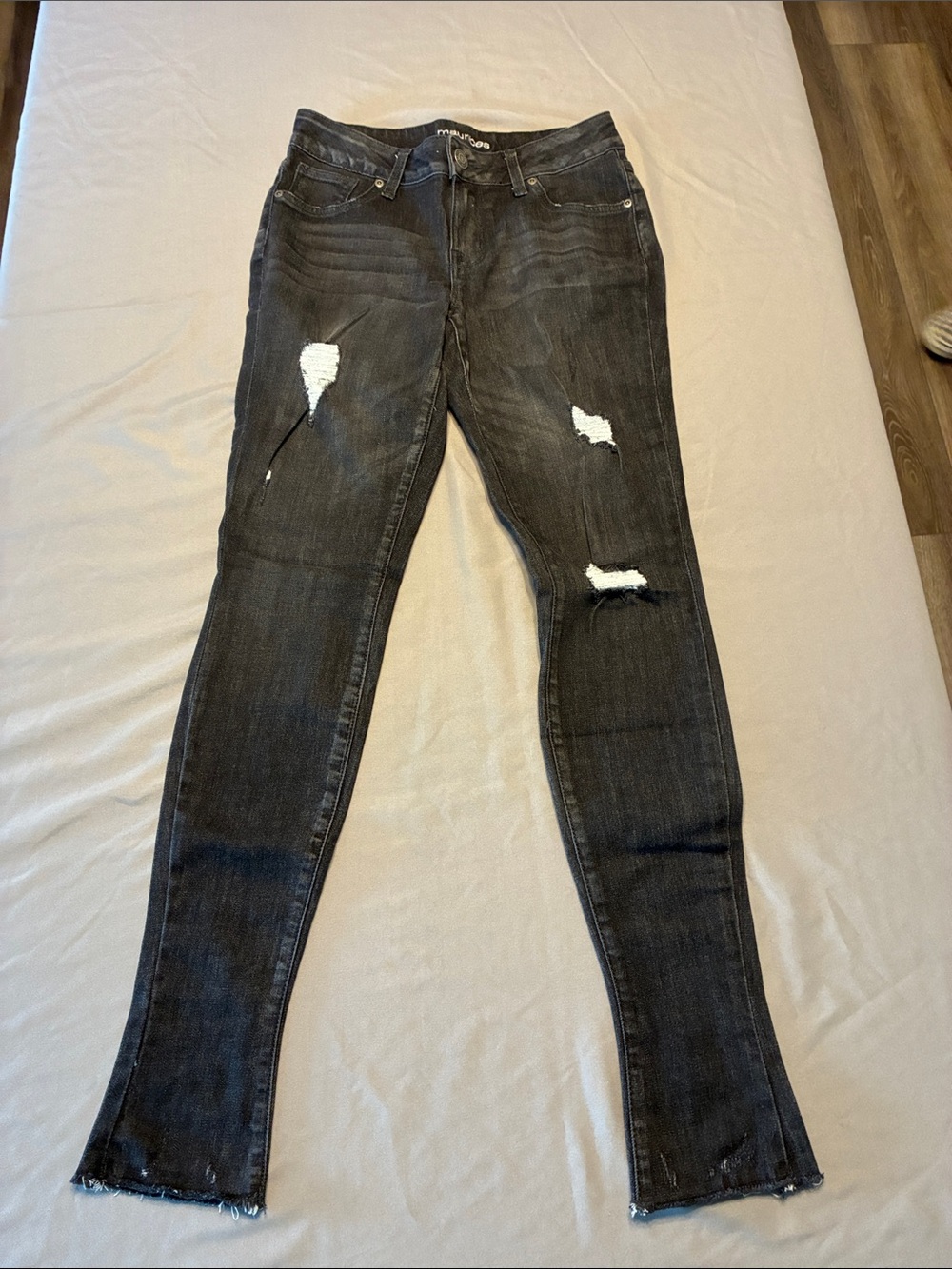 Maurices Dark Gray/Black Distressed Skinny Jeans